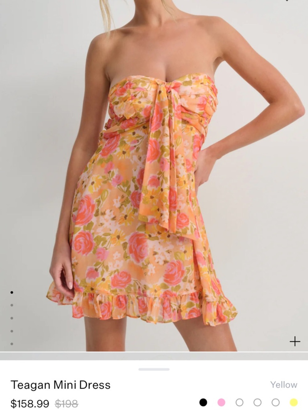For Love & Lemons Yellow Floral Strapless Mini Dress